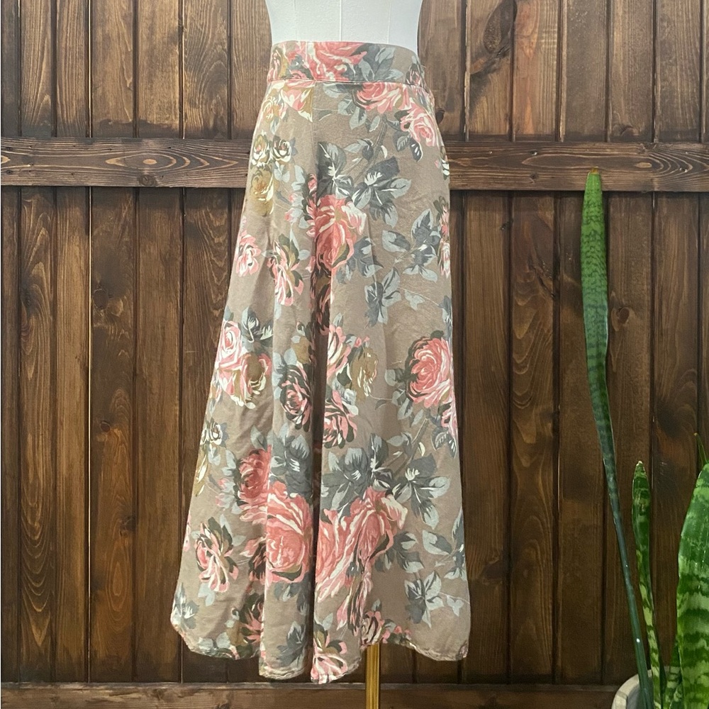 Vintage Sag Harbor Floral A-Line Skirt - Pink and Brown